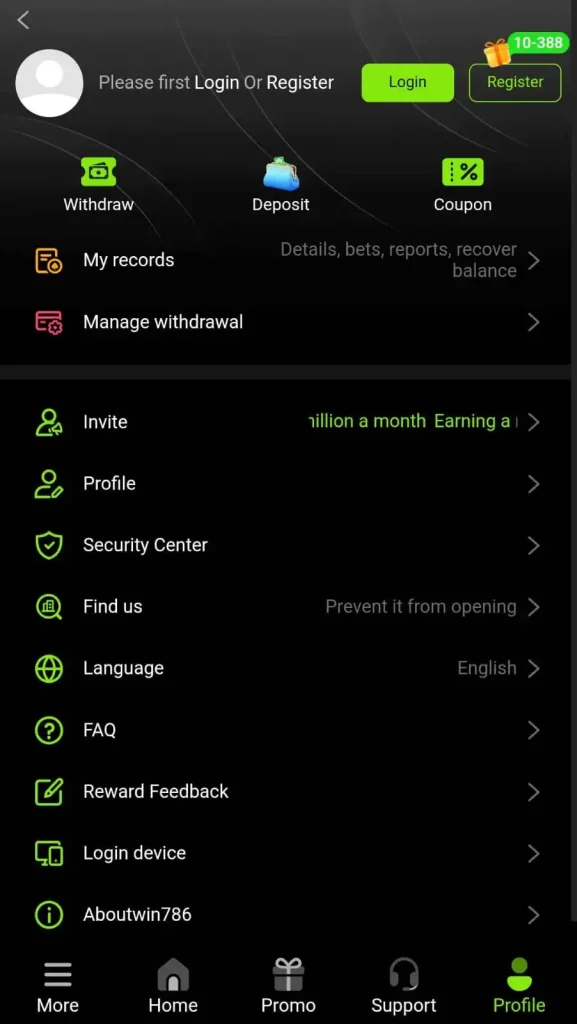 Deposit and withdraw in WIN786