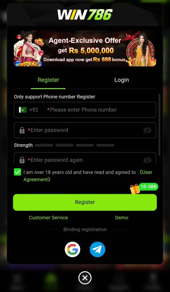 Register on WIN 786 Game